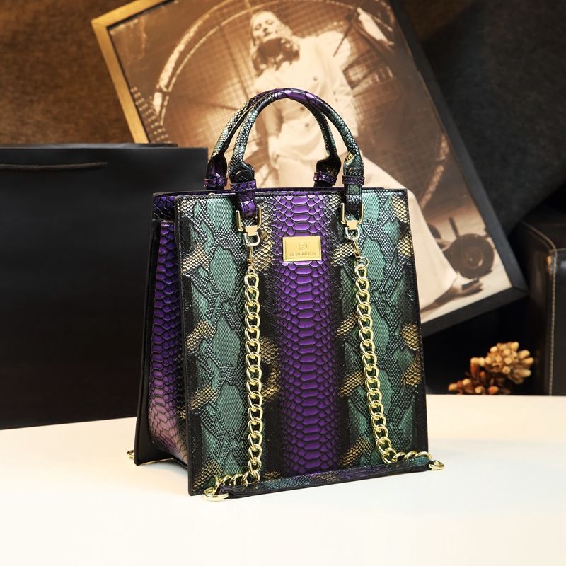 Geanta tote eleganta snake print din piele naturala