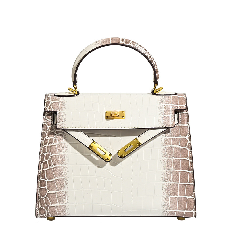 Geanta dama Celeste din piele naturala – alb & nude croco