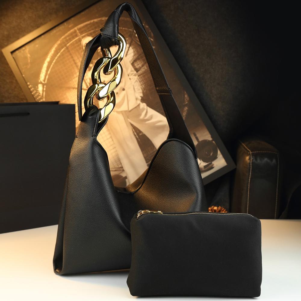 Geanta dama Elara Chain hobo din piele naturala cu pouch detasabil