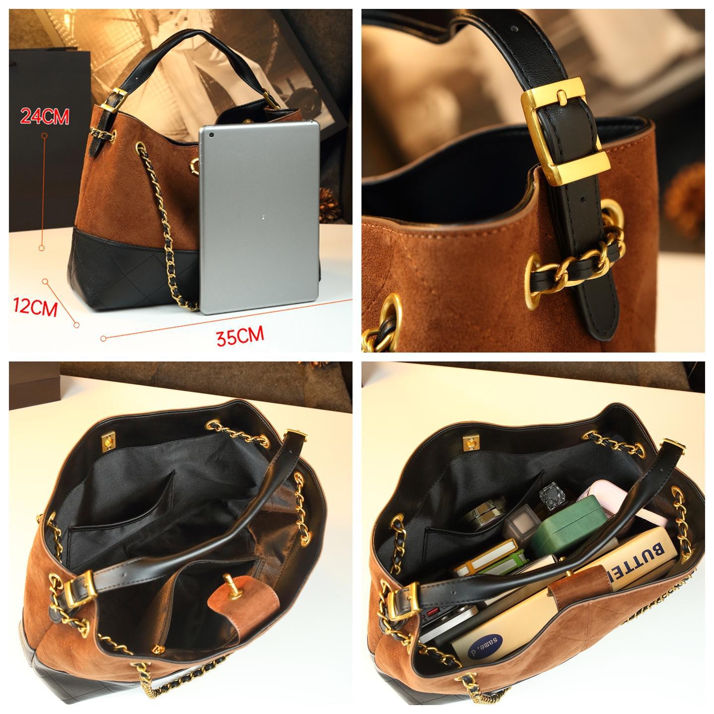 Geanta dama shoulder camel cu lant auriu din piele naturala