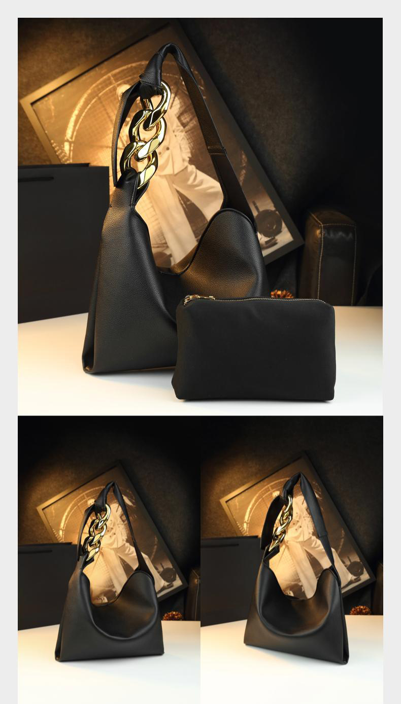 Geanta dama Elara Chain hobo din piele naturala cu pouch detasabil