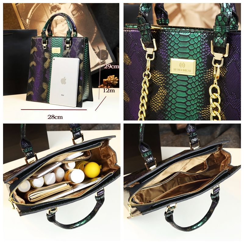 Geanta tote eleganta snake print din piele naturala