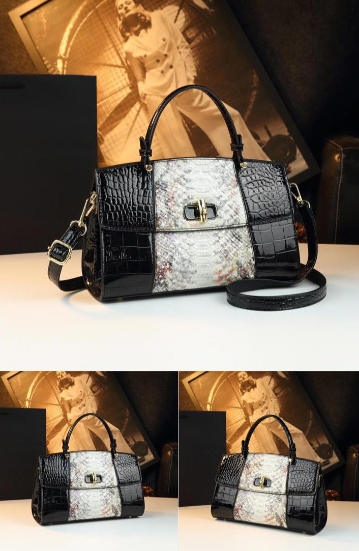 Geanta dama patchwork croco & snake din piele naturala