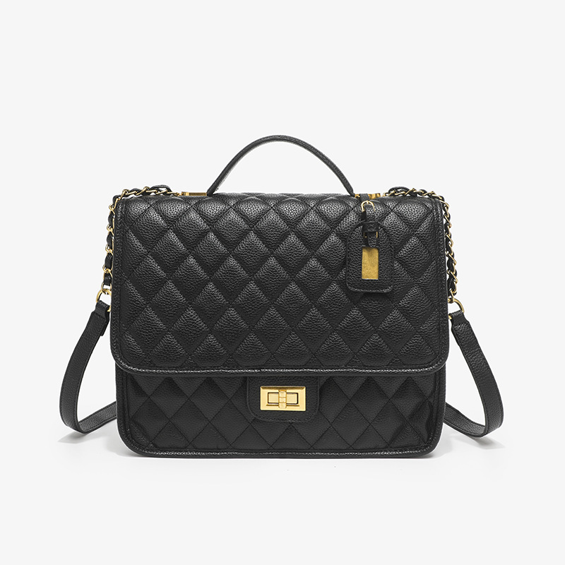 Geanta dama Camille din piele microfibra – negru, design quilted