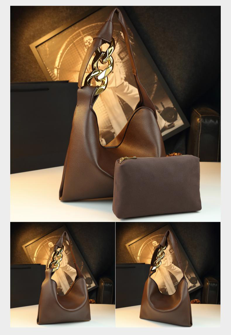 Geanta dama Elara Chain hobo din piele naturala cu pouch detasabil